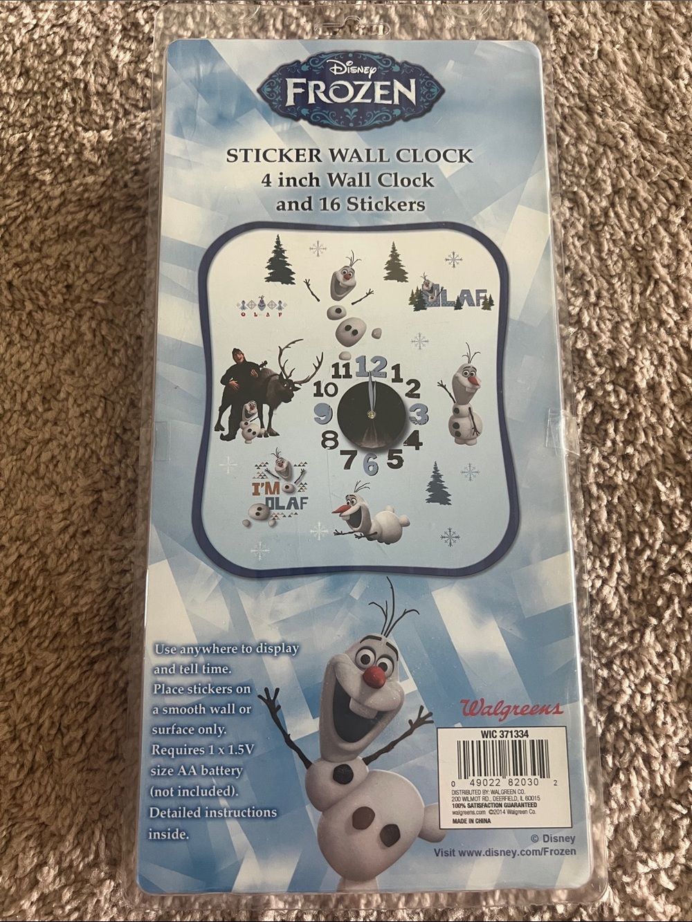 Disney Frozen Olaf Sticker Wall Clock - Light Blue